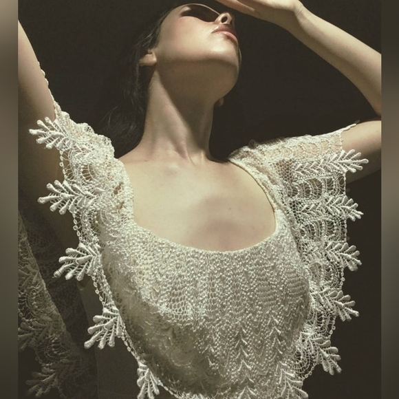 Vintage Ivory Embroidered Fringe Maxi Dress by Lee Jordan - Picture 5 of 16